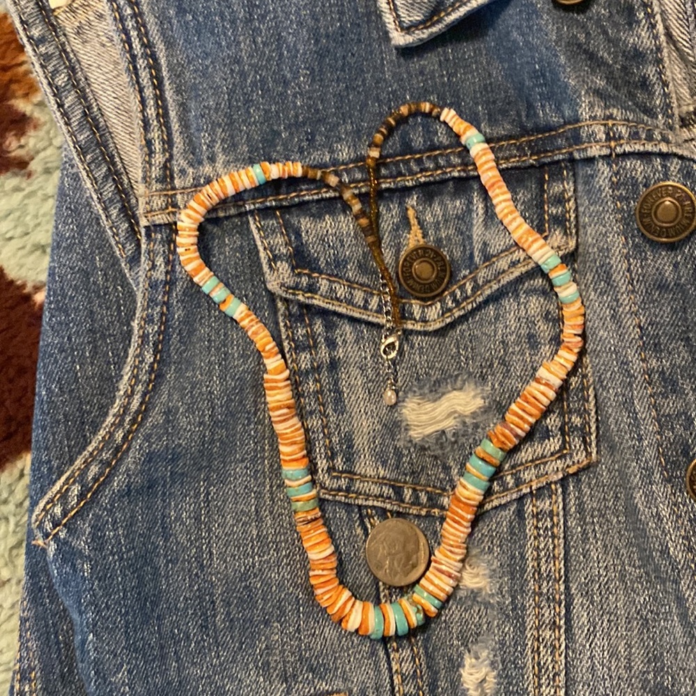 🎉SALE🎉Native American Orange&white spiny oyster shell and turquoise heishi